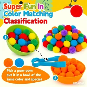 30-68PCS Kids Sorting Counting Toys Rainbow Classification Bowls & Tweezers - Thumbnail Image 10