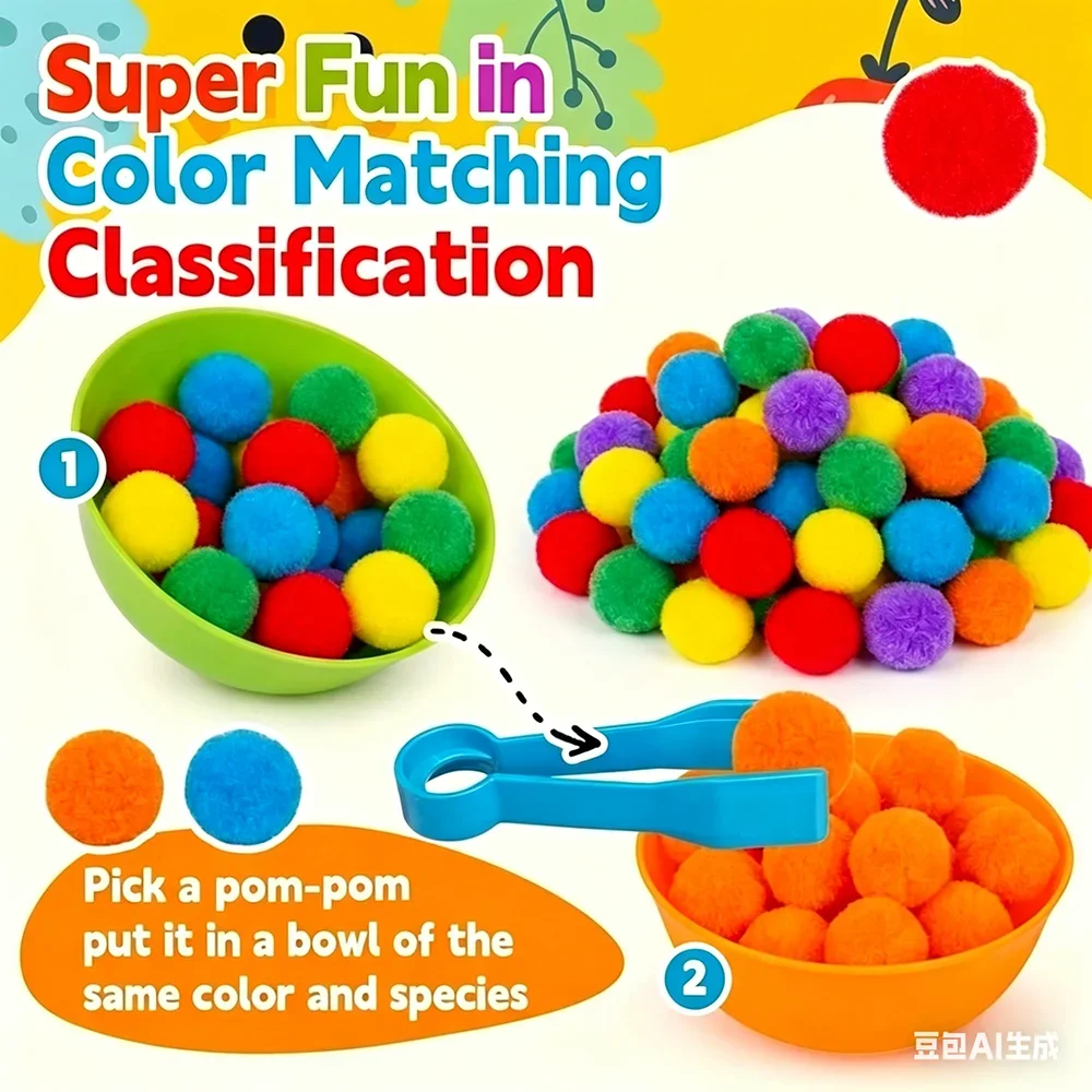 30-68PCS Kids Sorting Counting Toys Rainbow Classification Bowls & Tweezers - Image 10