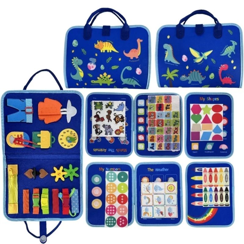 Dinosaur Felt Quiet Busy Board for Toddlers, Life Skill Activity Book. Educational - Image 1