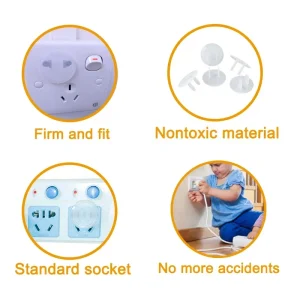 Clear Pull Tab Outlet Safety Plugs Childproof Electrical Socket Covers - Thumbnail Image 4