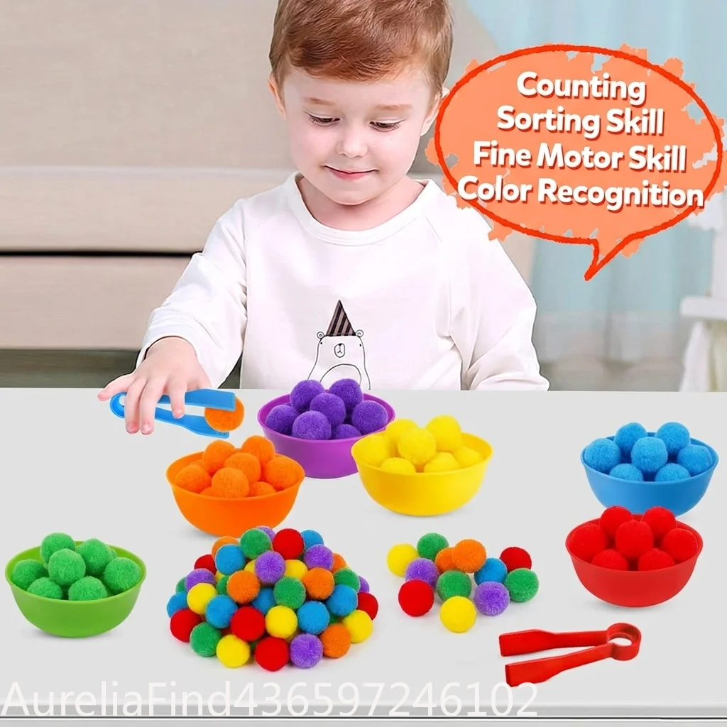30-68PCS Kids Sorting Counting Toys Rainbow Classification Bowls & Tweezers - Image 2