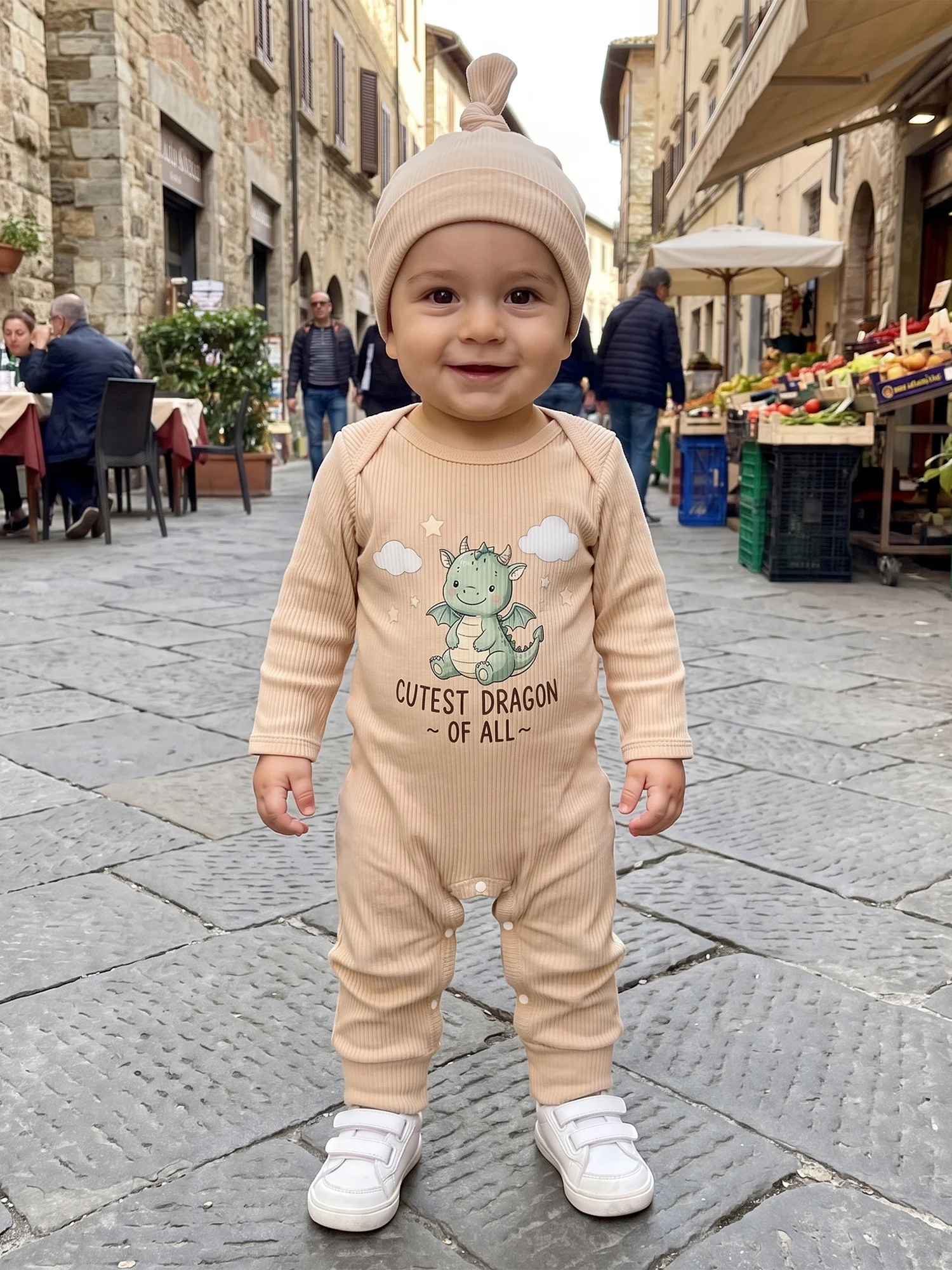 Crew Baby Long-Sleeve-Romper Set with Hat - Image 2