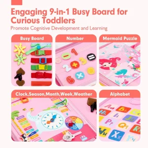Pink Unicorn Felt Activity Quiet Book, Toddler Basic Life Skill Busy Board, Educational - Thumbnail Image 3