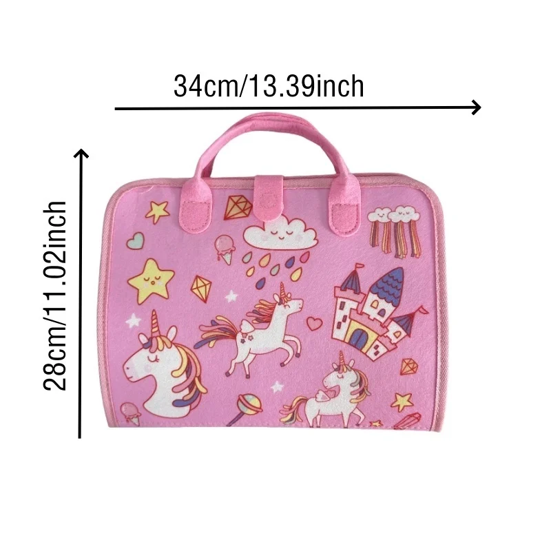 Pink Unicorn Felt Activity Quiet Book, Toddler Basic Life Skill Busy Board, Educational - Image 2