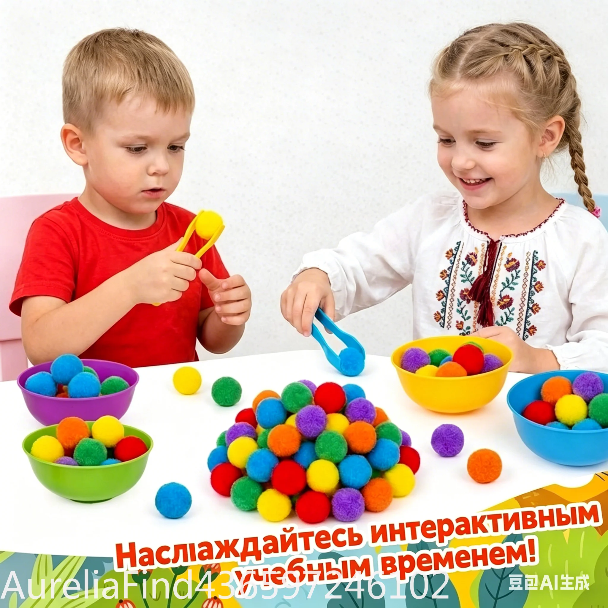 30-68PCS Kids Sorting Counting Toys Rainbow Classification Bowls & Tweezers - Image 1