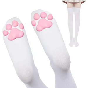 1 Pair 3D Cat Paw Pad Knee High Socks, For Girls - Thumbnail Image 8