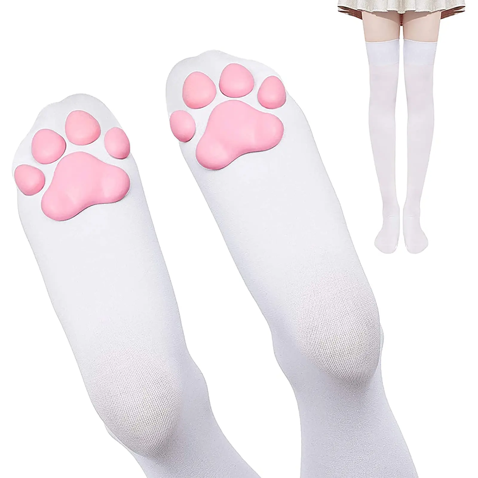 1 Pair 3D Cat Paw Pad Knee High Socks, For Girls - Image 8