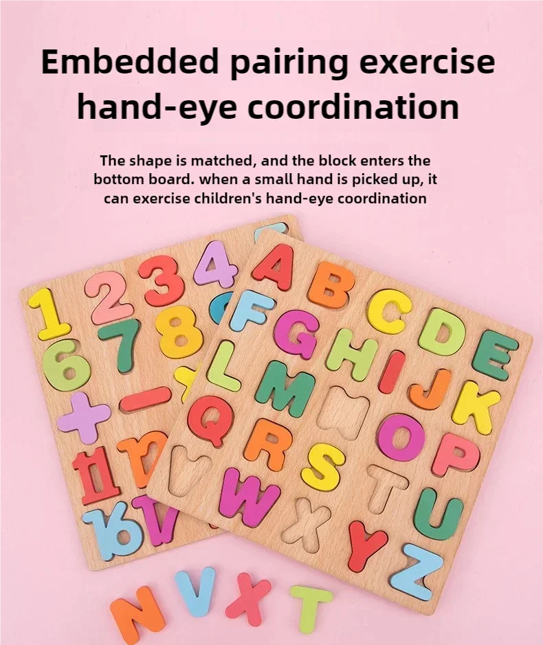 Kids Alphabetic, Arithmetic, Numbers,, Geometric Shapes, Wooden Puzzles for Preschoolers - Image 15