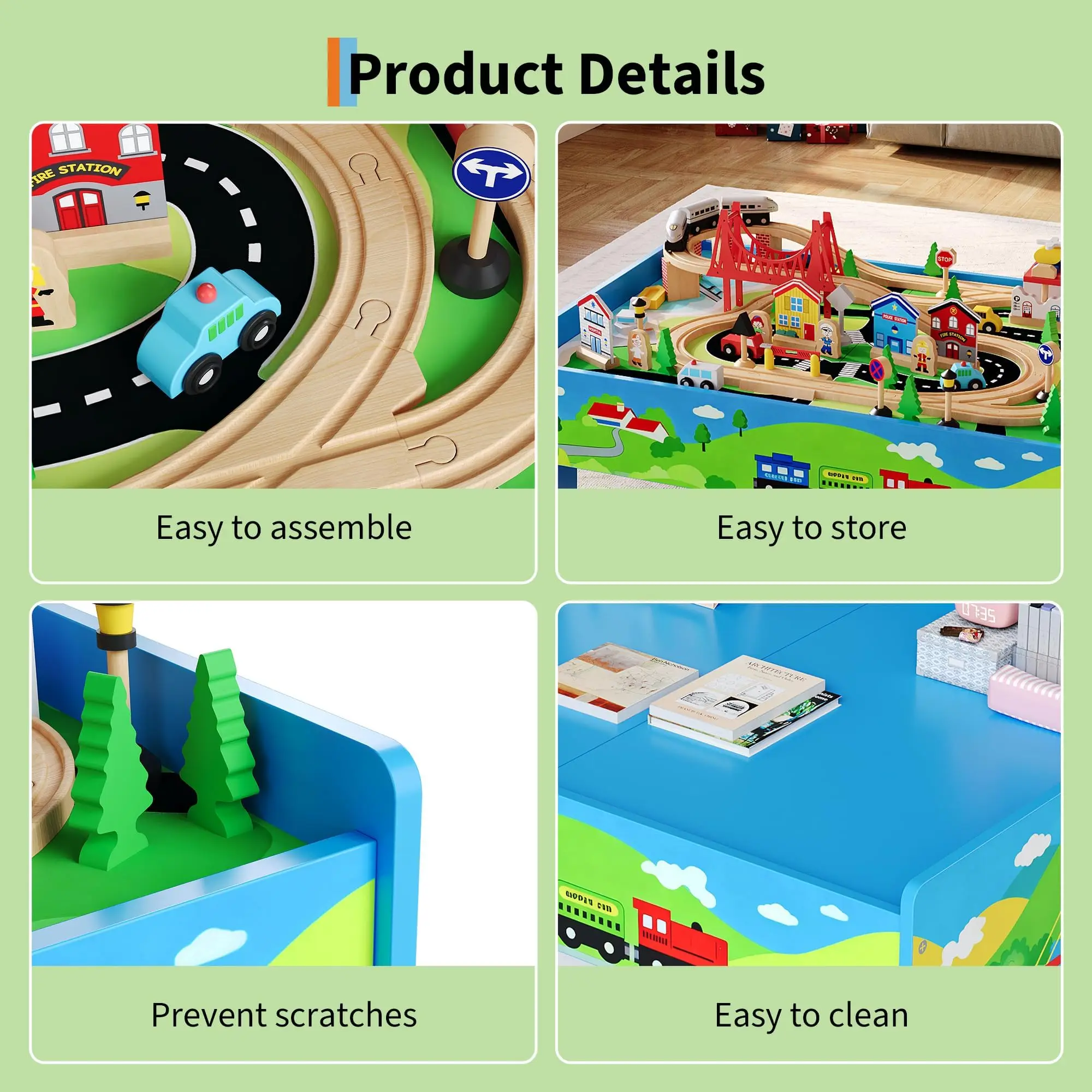 78PCS 4-in-1 Wooden Train Table, Reversible Activity Desk,  & Storage Bin - Image 10