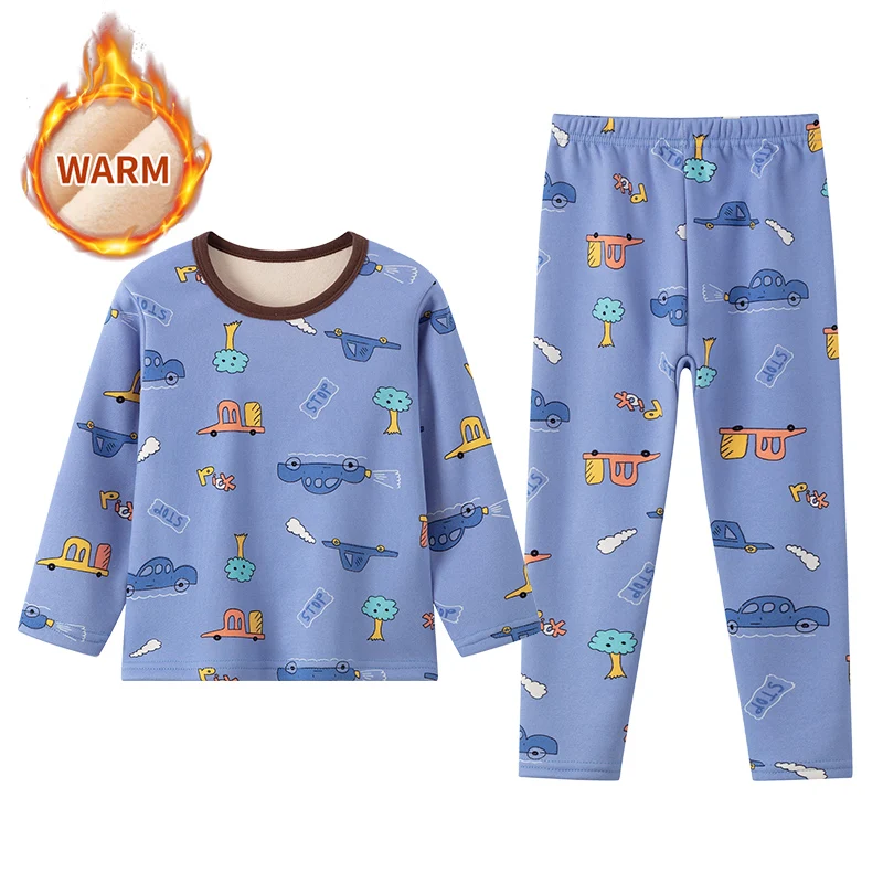 2-Piece Winter Plus Velvet, Long-Sleeved pajamas for Boys & Girls - Image 3