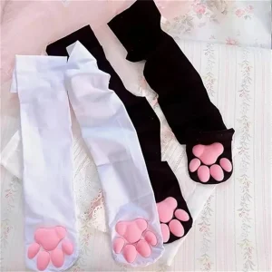 1 Pair 3D Cat Paw Pad Knee High Socks, For Girls - Thumbnail Image 4
