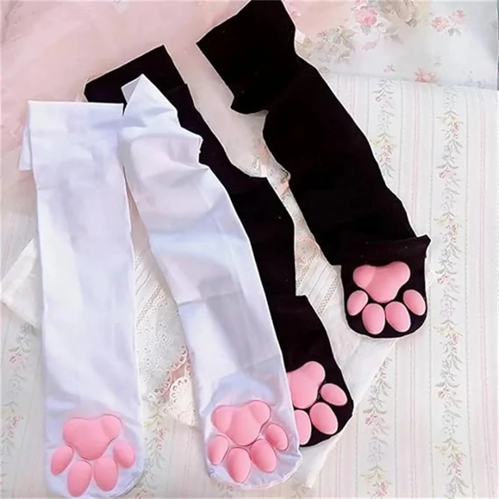 1 Pair 3D Cat Paw Pad Knee High Socks, For Girls - Image 4