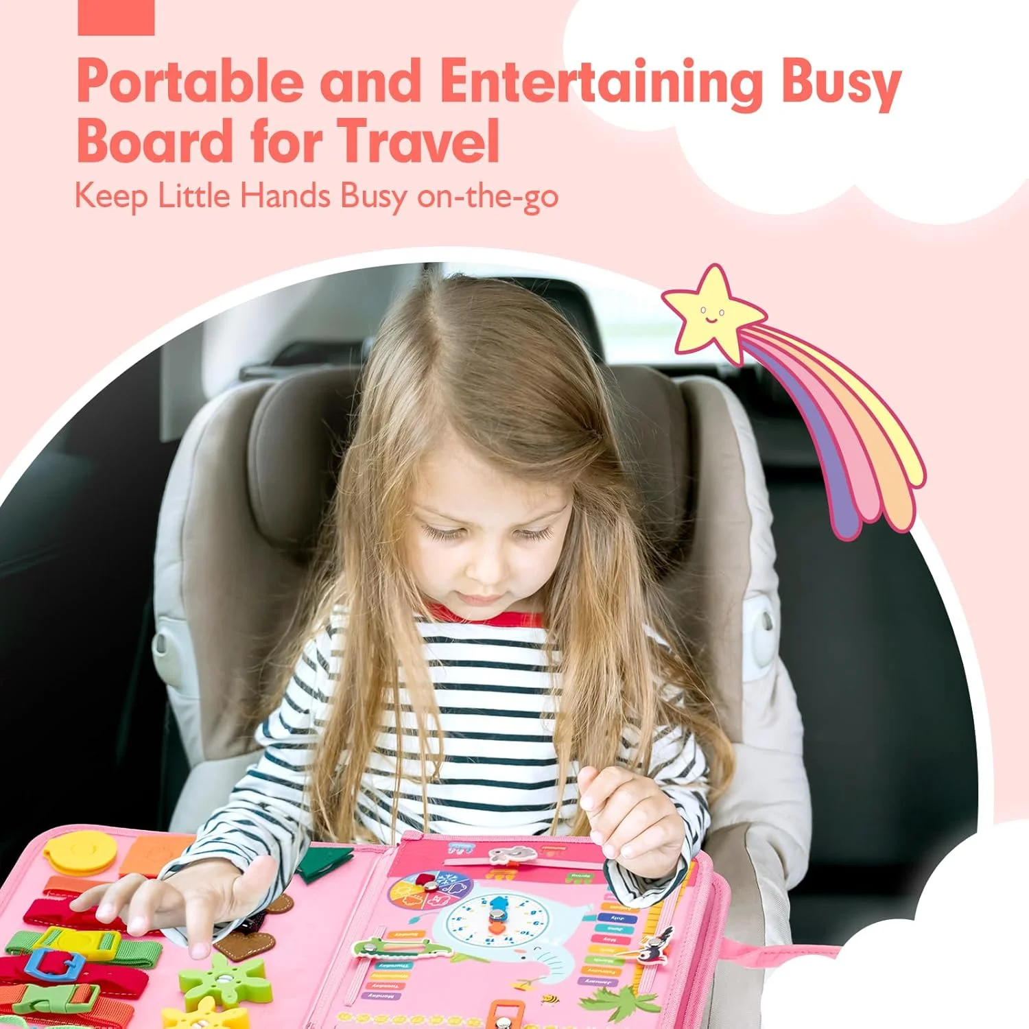 Pink Unicorn Felt Activity Quiet Book, Toddler Basic Life Skill Busy Board, Educational - Image 5