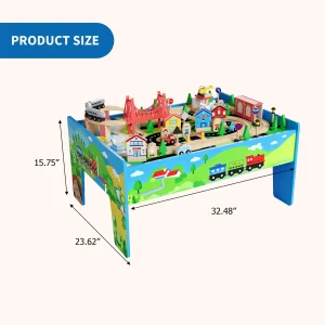 78PCS 4-in-1 Wooden Train Table, Reversible Activity Desk,  & Storage Bin - Thumbnail Image 8