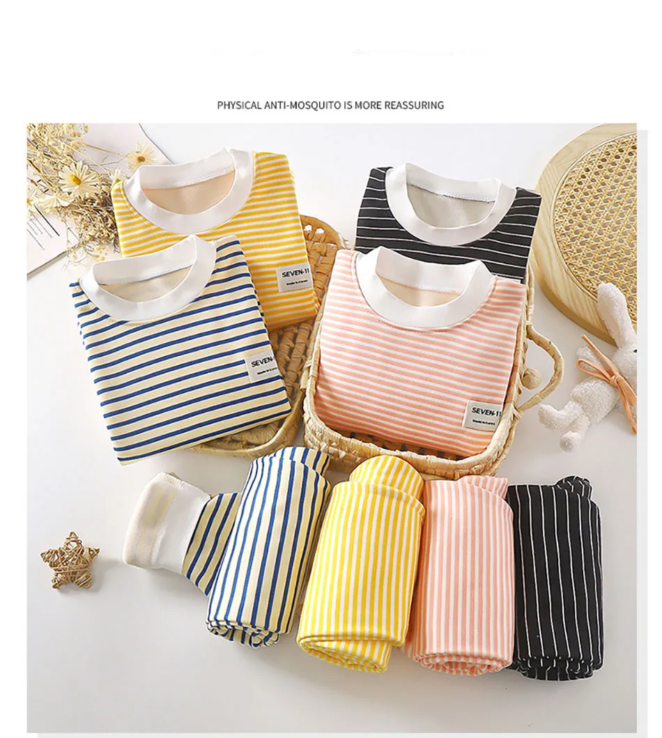 Warm Fleece Lined  Boys/ Girls Striped Set Pajamas - Image 12