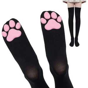 1 Pair 3D Cat Paw Pad Knee High Socks, For Girls - Thumbnail Image 9