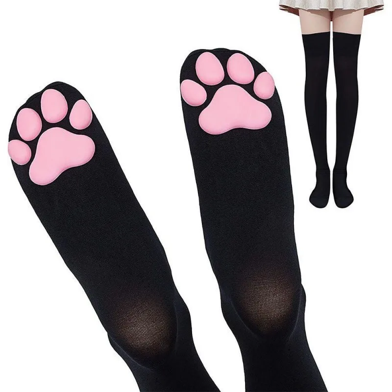 1 Pair 3D Cat Paw Pad Knee High Socks, For Girls - Image 9