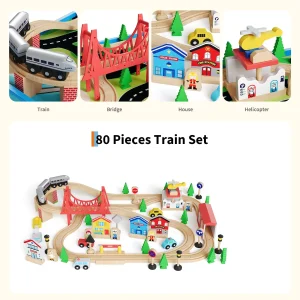78PCS 4-in-1 Wooden Train Table, Reversible Activity Desk,  & Storage Bin - Thumbnail Image 6