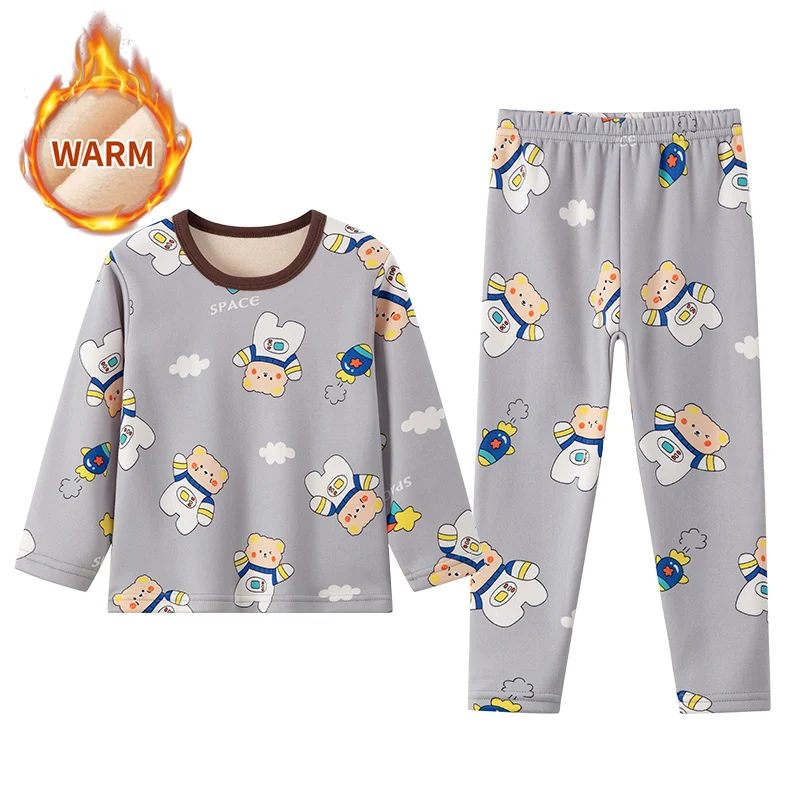 2-Piece Winter Plus Velvet, Long-Sleeved pajamas for Boys & Girls - Image 4