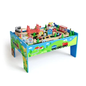 78PCS 4-in-1 Wooden Train Table, Reversible Activity Desk,  & Storage Bin - Thumbnail Image 2