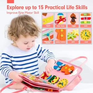 Pink Unicorn Felt Activity Quiet Book, Toddler Basic Life Skill Busy Board, Educational - Thumbnail Image 7