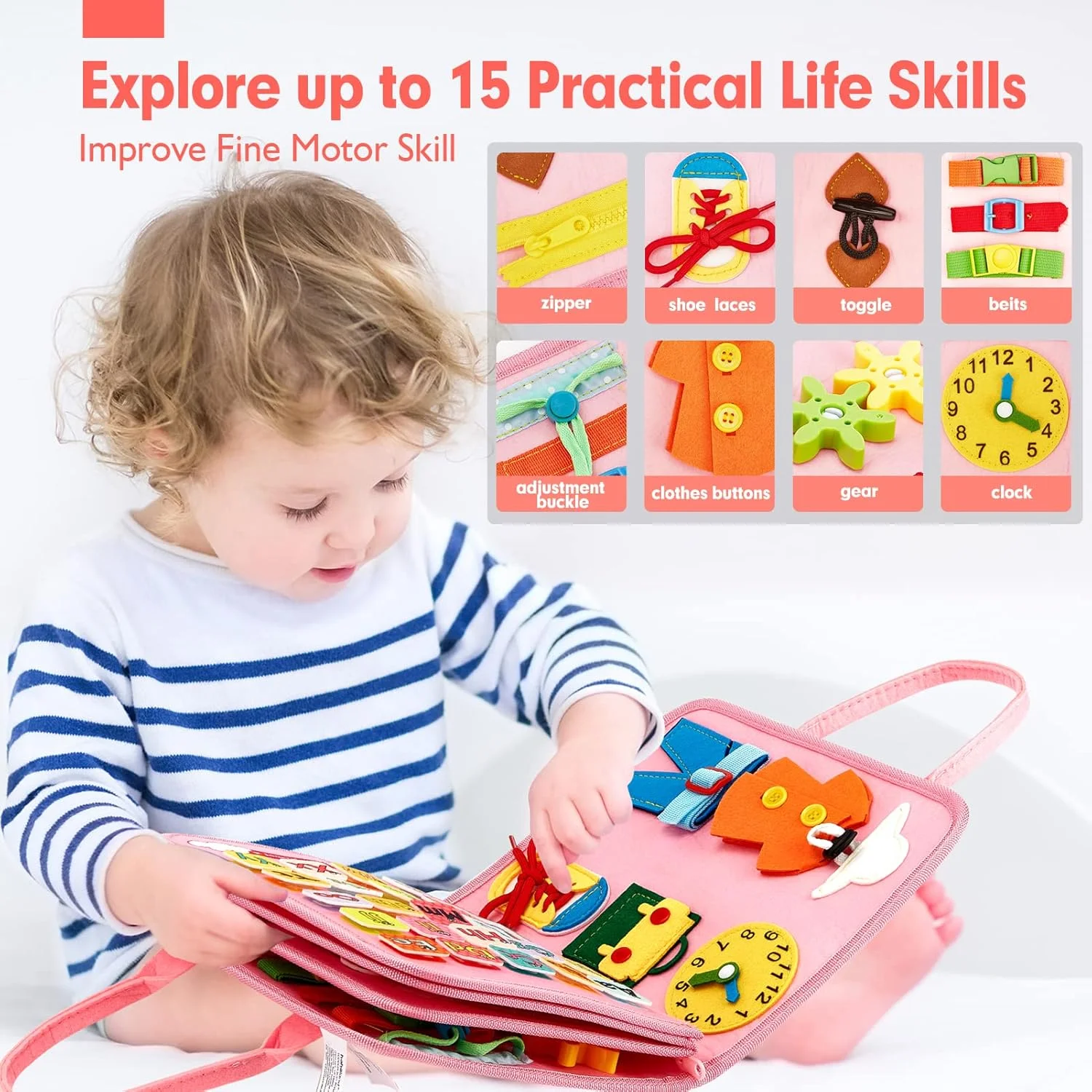 Pink Unicorn Felt Activity Quiet Book, Toddler Basic Life Skill Busy Board, Educational - Image 7